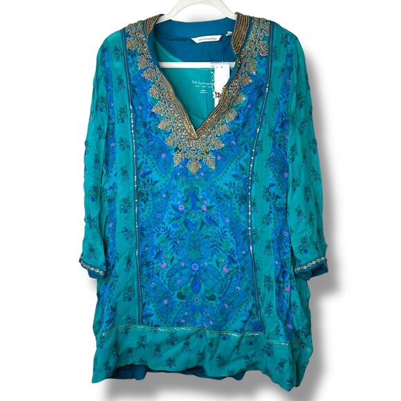 Soft Surroundings NWT Meridian Blue Embellished Bronte Kaftan Tunic & Tank Top - Picture 1 of 10